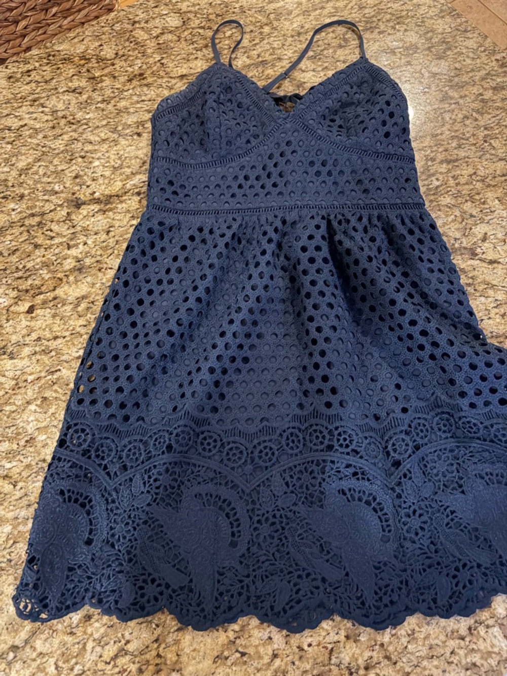 Abercrombie & Fitch Navy Blue Eyelet Lace Mini Dress.